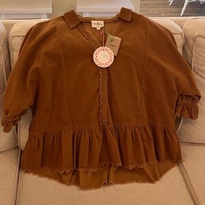 NWT - Umgee Rust Peplum Ruffle Button-Front Tunic